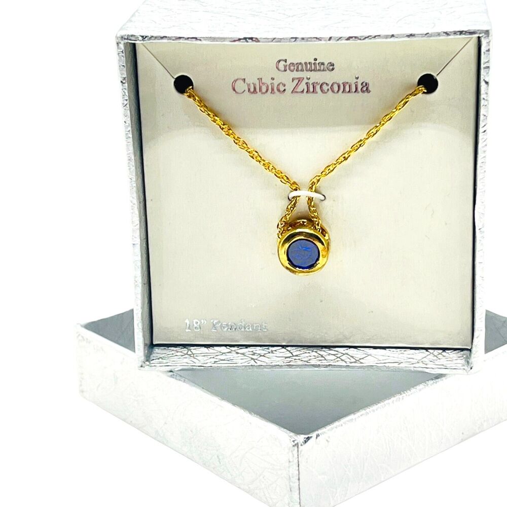 Necklace Womens Blue Cubic Zirconia Gold Tone Round Link Beautiful Chain Gift